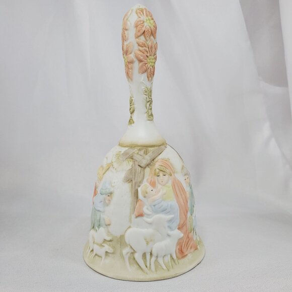 VTG Lefton Christopher Collection Porcelain Nativity Bell Hand Painted 1982 - Picture 2 of 11